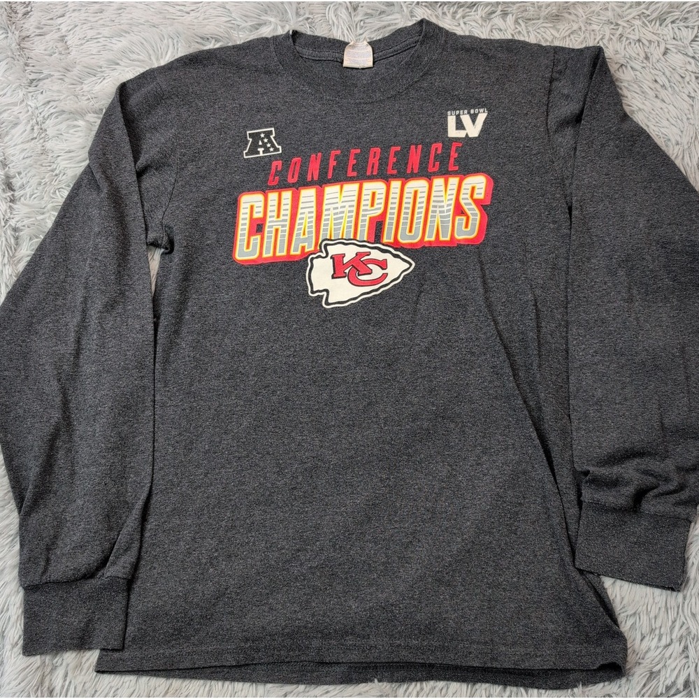 Kansas City Chiefs Shirt Mens S Gray Tee Football AFC Champs Roster NFL